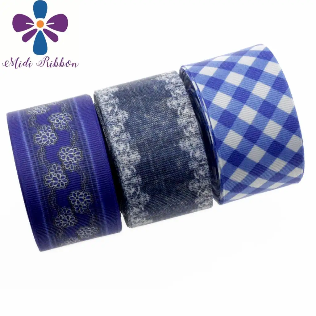 

1-1/2"38mm Jeans Series Lace Patterns Printed Grosgrain Ribbon Colorful Check Gift Packing Stuffs Hair Tie Making 10yards/roll