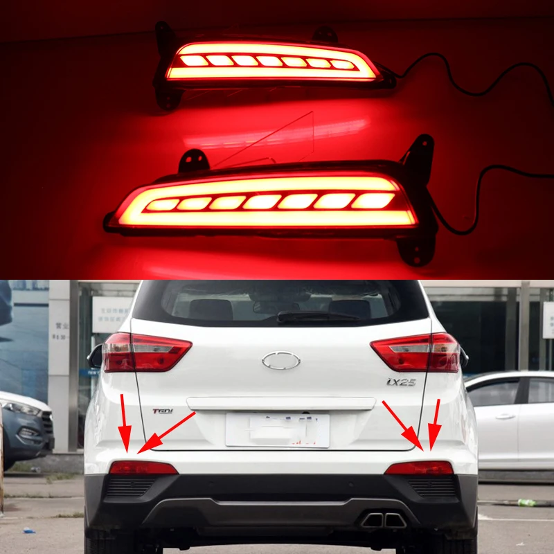 

Car Flashing 2Pcs LED Rear Bumper Light For Hyundai Creta IX25 2015 2016 Brake Light Rear Fog Lamp Turn Signal Light car styling