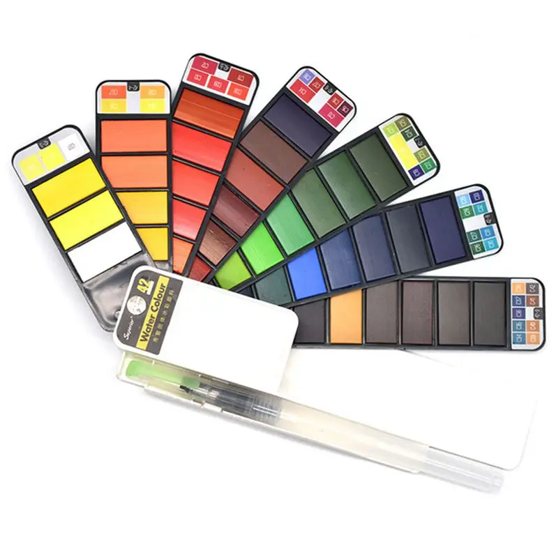 42 colors Пигментный набор красок сплошной акварелью с акварелью для рисования живопись акварельные складной костюм - Цвет: 42 colors
