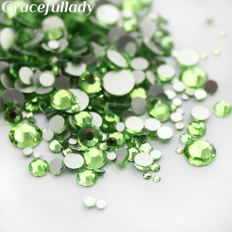 

Light Green Shiny Rhinestones 1000pcs Mix Sizes 3D Nail Art Non HotFix Stones Flatback For Nails Decoration