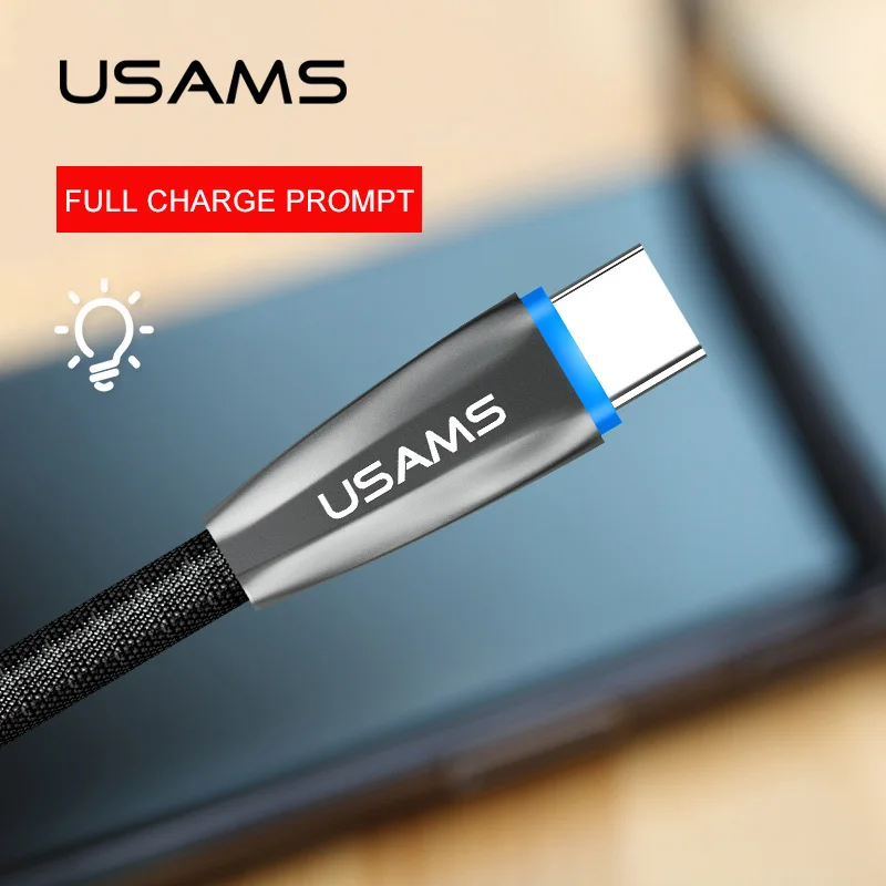 

USAMS Type-c USB cable Smart Full-charge Prompt Cable Auto Change Light type c Cable for Samsung Xiaomi Smart charge C Cable usb