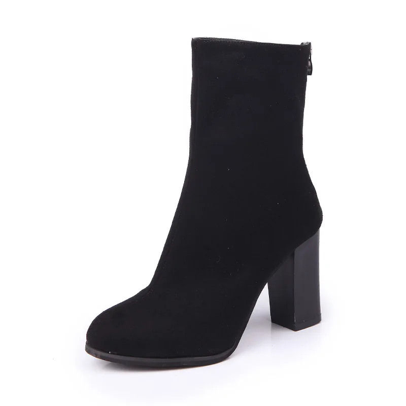 

2019 Women Boots Strange Style Thick High Heels Autumn Winter Female Short Fashion Stretch Lycra Sock Shoes Woman Zipper