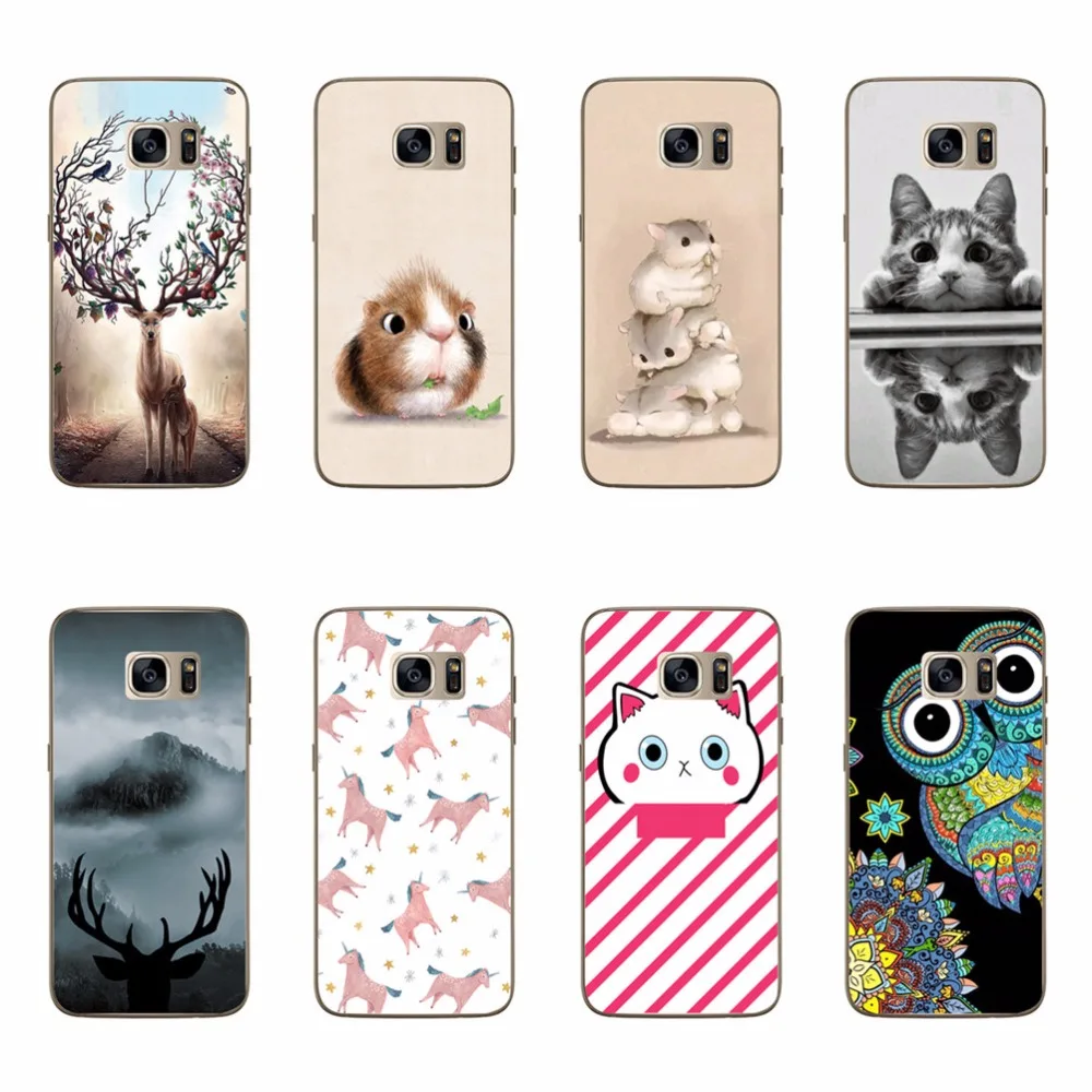Cases For Samsung S7 Edge TPU Silicone Soft Back Covers Transparent Cute Cat Owl Deer Pattern Case For S7 Edeg Funda Coque