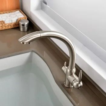 

Nickel Kitchen Faucet dual Handle deck mounted Kitchen Tap 360 Rotate brass Sink Mixer Taps Purified water Faucets