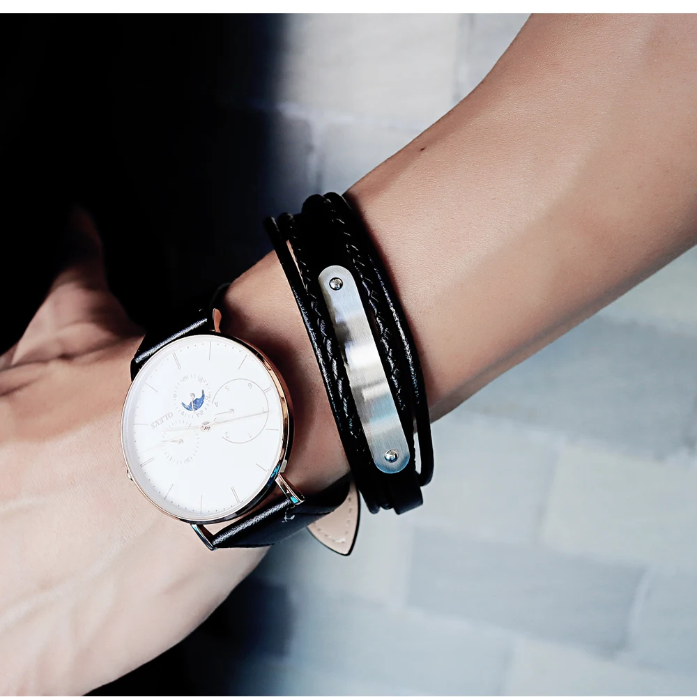 Fate Love Vintage PU Leather Charm Men's Bracelet Black Silver Color Gold Bracelets Bangles Handmade Jewelry For Men Gift FL1280