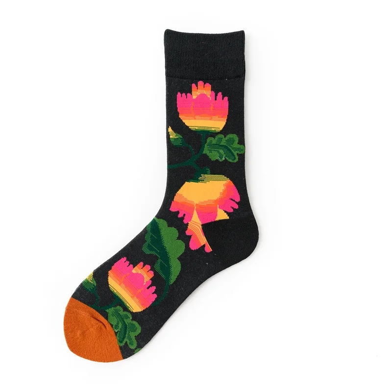 5 пар осень зима мужские носки хлопок Европа и Америка Мода счастливые носки с большим цветком животных для влюбленных 156