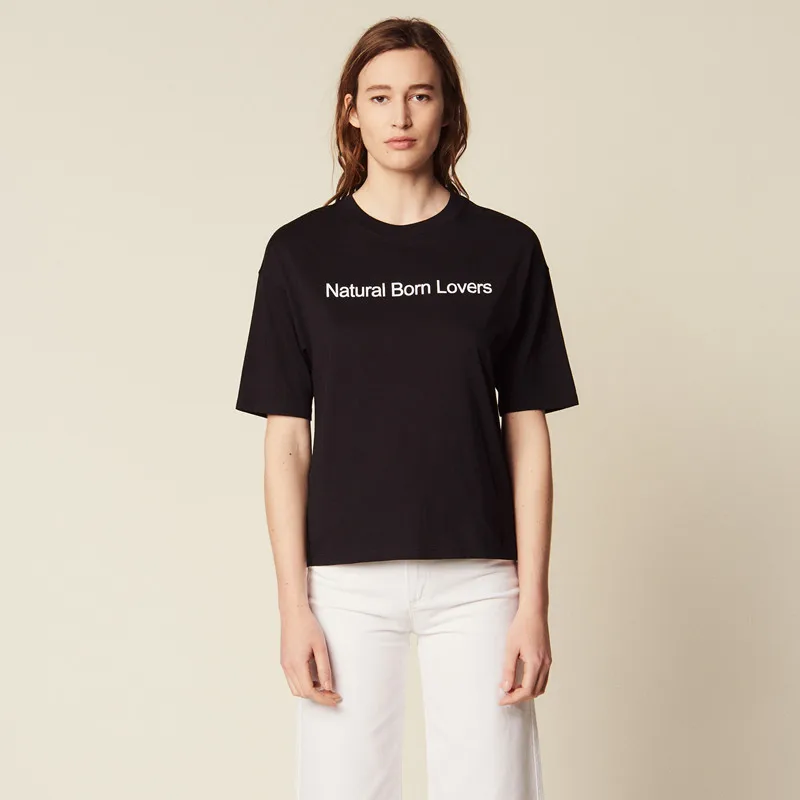

2019 New Women Letter Print Black Cotton T Shirt