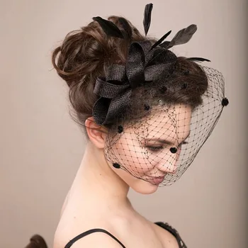 

Wedding Bridal Hats And Fascinators/headpiece/party Hat/ Elegant Tulle With Feather Bow hat Bride birdcage veil