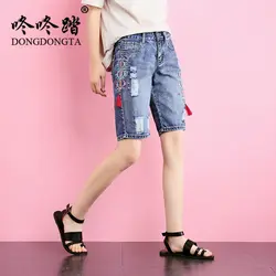 DONGDONGTA 2019 новые летние женские модные шорты вышитые джинсы женские джинсовые рваные шорты SY-1731