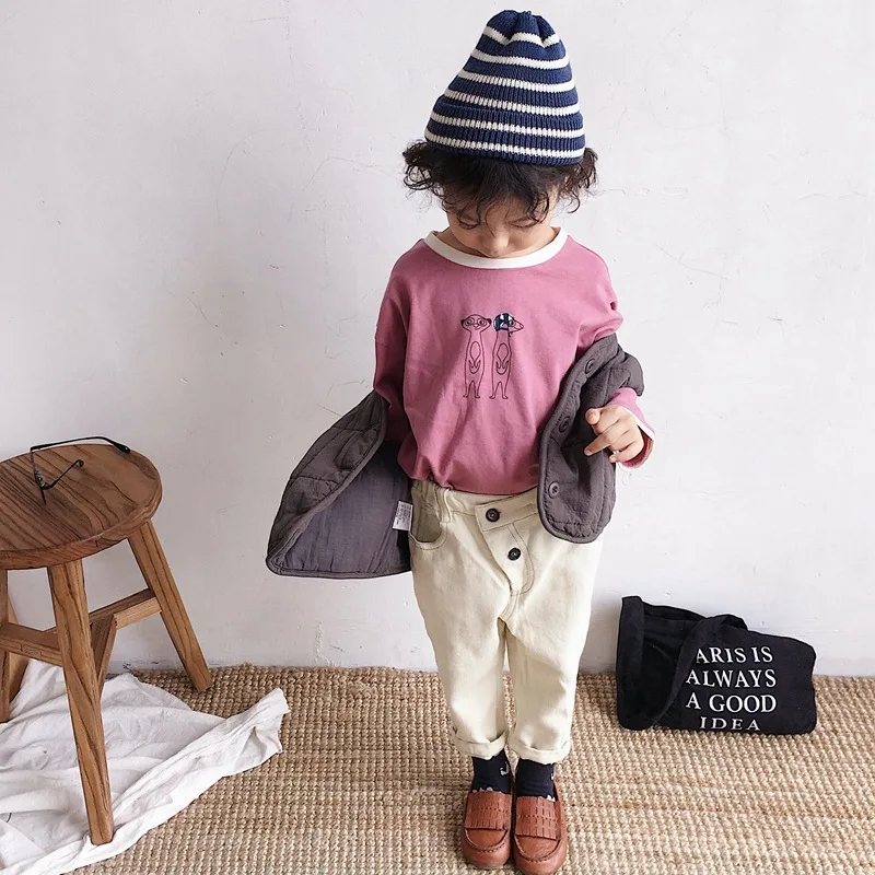 

2018 Autumn New Arrival Korean Version cotton pure color fashion all-match Slant casual long Pants for cute cool girls and boys