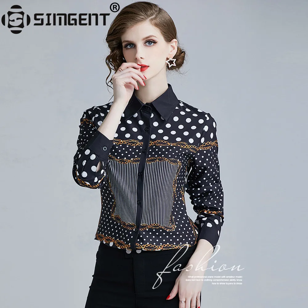

Simgent Polka Dot Blouse New Arrival Long Sleeve Turn Down Collar Printing Ladies Shirts Top Woman Clothing Camisa Mujer SG93221
