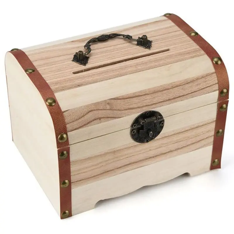 

1PC Wooden Piggy Bank Safe Money Box Savings With Lock Wood Carving Handmade Coin storage box High Quality