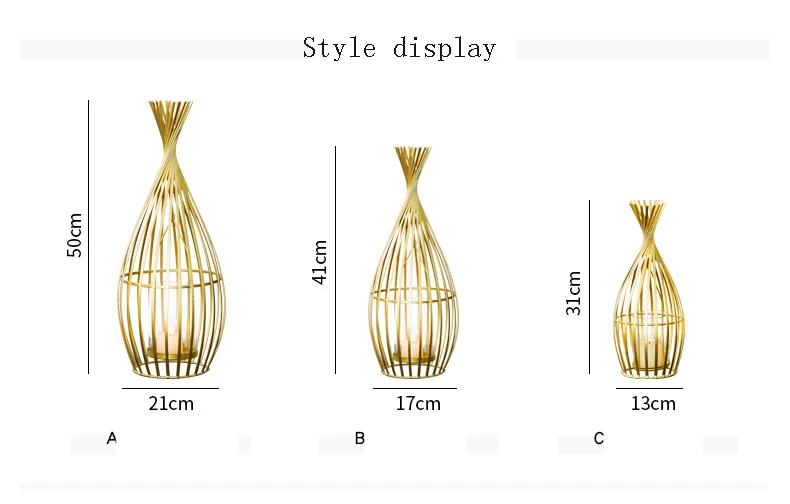 Golden Wrought Iron Geometric Candlestick Romantic Ornament Decoration Candle Light Dinner Props Small 1-Pcs