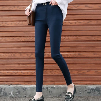 

{Guoran} Skinny Women Pencil Pants High Stretch Female Black Blue Trousers Leggings Slim Ladies Fashion Trousers Plus Size 5XL