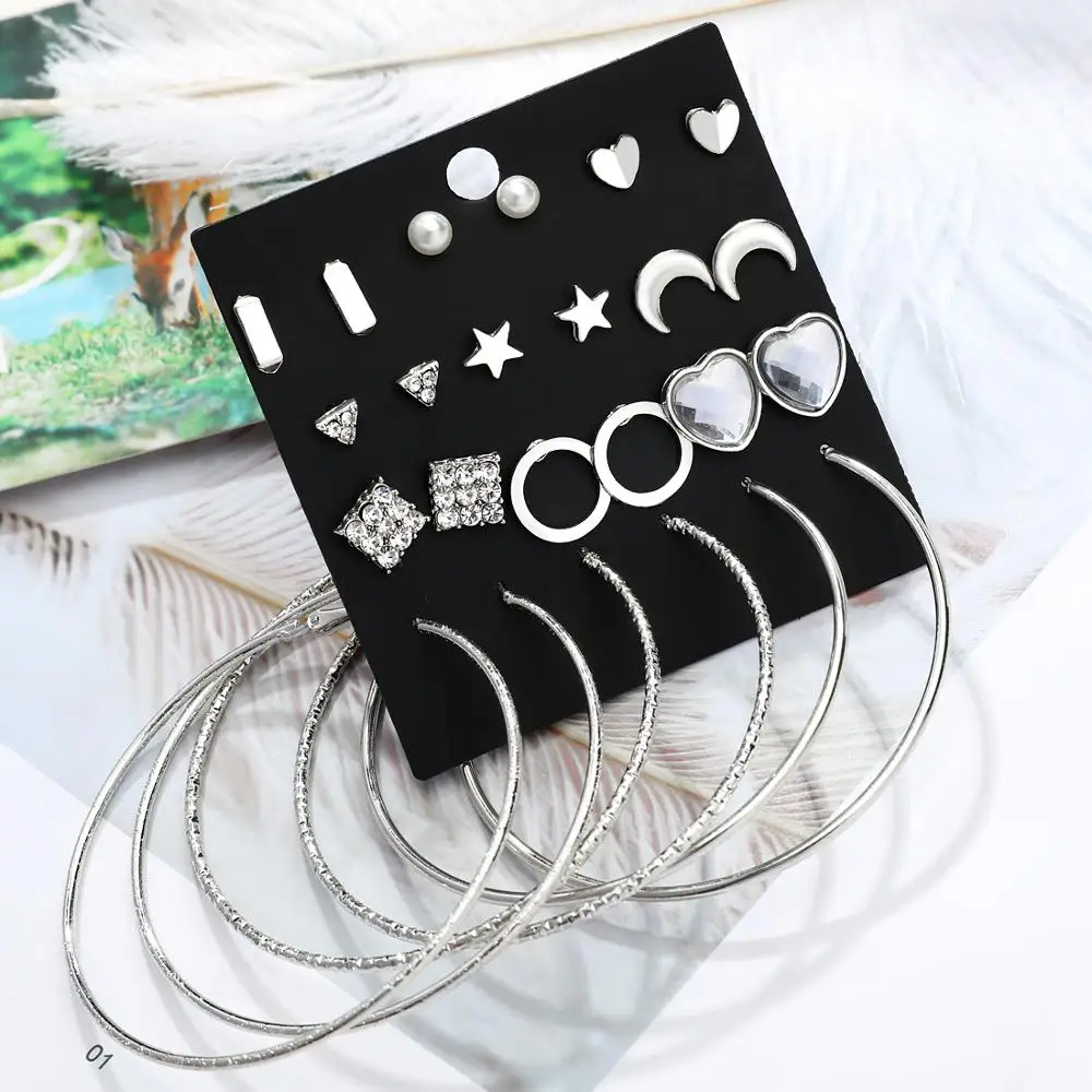 

2019 6pcs/Set Trendy Simulated Pearl Bow Earrings Sets Crown Heart Moon Big Circle Earrings for Women Statement Jewelry