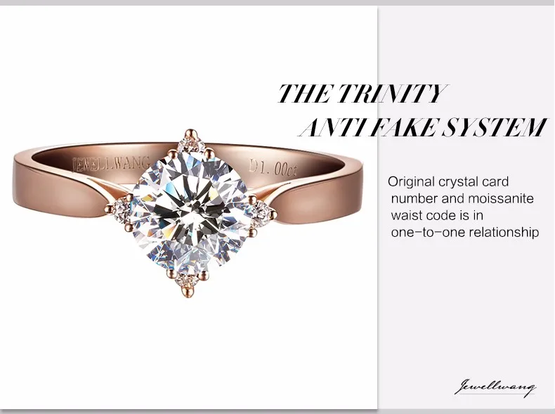 Jewellwang Złota Róża 18 K Moissanite Pierścionki Dla Kobiet 1ct