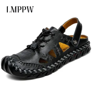 

2019 Men Sandals Summer Genuine Leather Shoes Men Sandals Soft Fashion Outdoor Men Beach Sandals Male Casual Shoes Water Walking