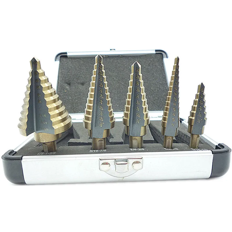 QUK 5pcs Drill Bit Set Hss Cobalt Multiple Hole 50 Sizes SAE Step Drills with Aluminum Case High Quality Screwdriver Hand Tool7