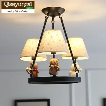 

Qiseyuncai American cartoon LED child chandelier boy girl bedroom jacquard cloth cover home improvement lighting