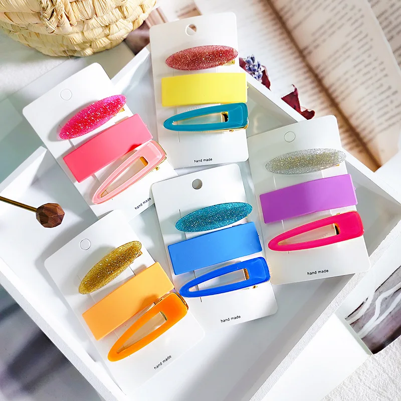 

3pcs/lot Korea Students New Candy Color Waterdrop Rectangle Hair Clips Hairpins Girls Hair Accessories Oval Resin Hair Clips
