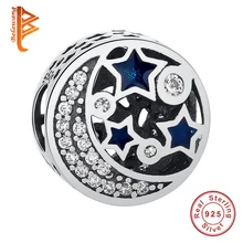 BELAWANG, colgante Vintage de Plata de Ley 925 con cielo nocturno, esmalte azul de medianoche y abalorios de circonia cúbica transparentes, pulsera para mujer, joyería DIY