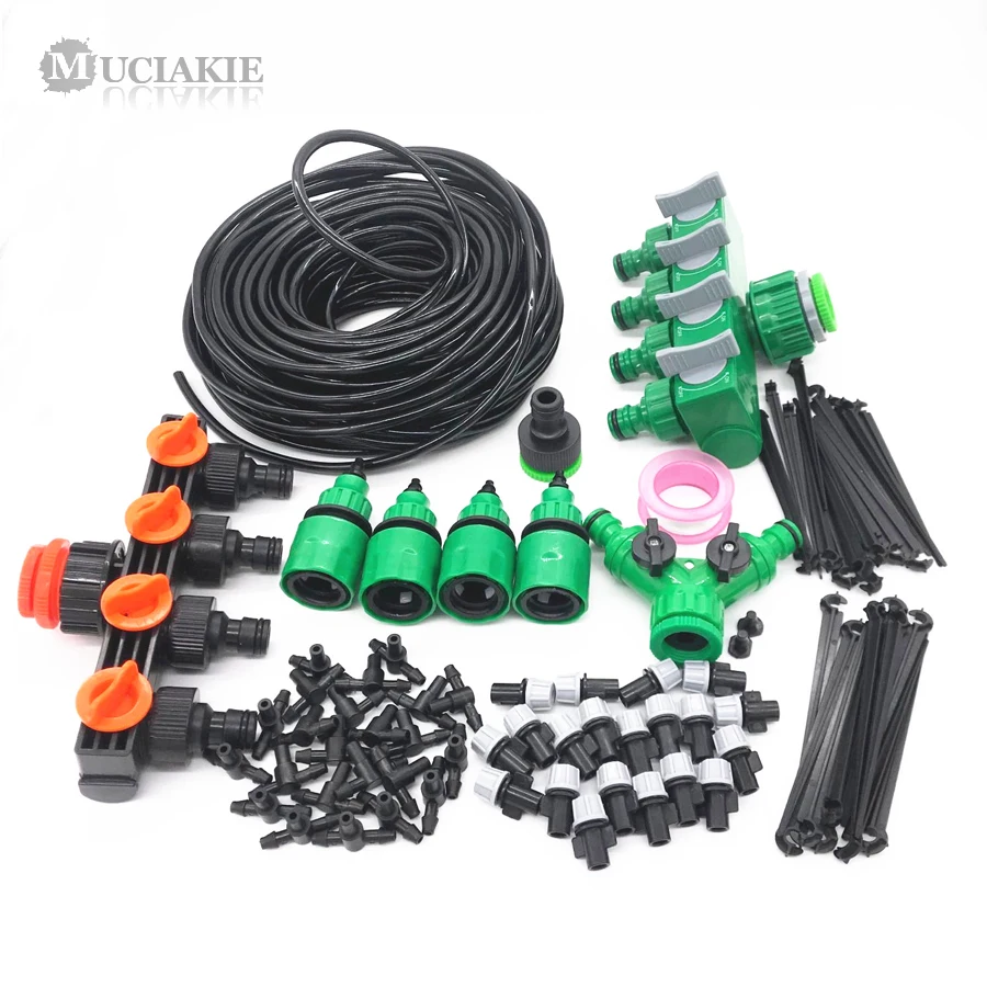

MUCIAKIE 50m to 5m Garden Watering Irrigation Kit Greenhouse Water System with Hose Splitter Misting Sprinkler Tee Spray Fitting