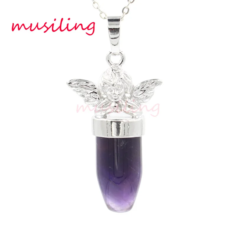 

Pendants Necklace Chain Reiki Pendulum Angel Bullet Crystal Opal etc Natural Stone Silver Plated Charms Jewelry For Women 1pcs