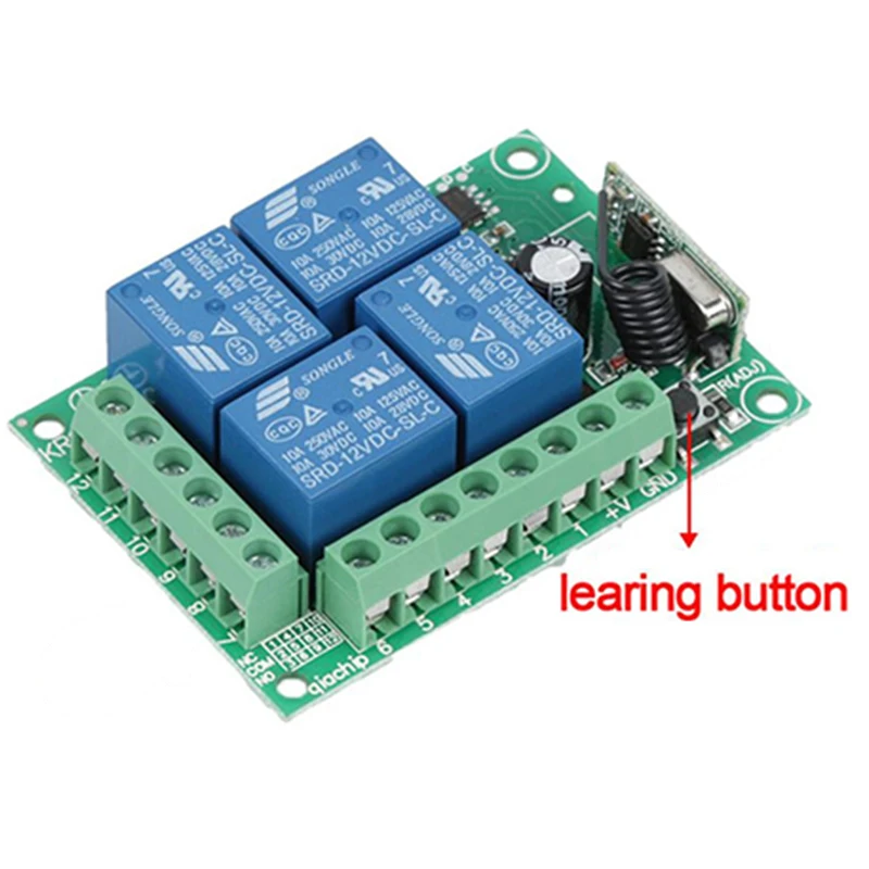 Click to Buy 433Mhz Universal Wireless Remote Control Switch DC12V 4CH relay Receiver Module and 5pcs 4 channel RF Remote 433 Mhz Transmitter Now Title On Aliexpress 433Mhz Universal Wireless Remote Control Switch DC12V 4CH relay Receiver Module and 5pcs4 channel RF Remote 433 Mhz Transmitter . Package Included: Receivermodule (KR1204-4 ) * 1pcs ( include Shell ) Remote Control * 5pcs (include battery ) SPECIFICATION 1. Working Voltage:DC12V 2. Quiescent Current:5mA 3.
