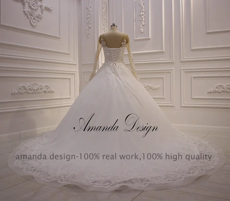 Аманда дизайн suknia slubna длинный рукав кружевная Апликация жемчуг низкая черное свадебное платье