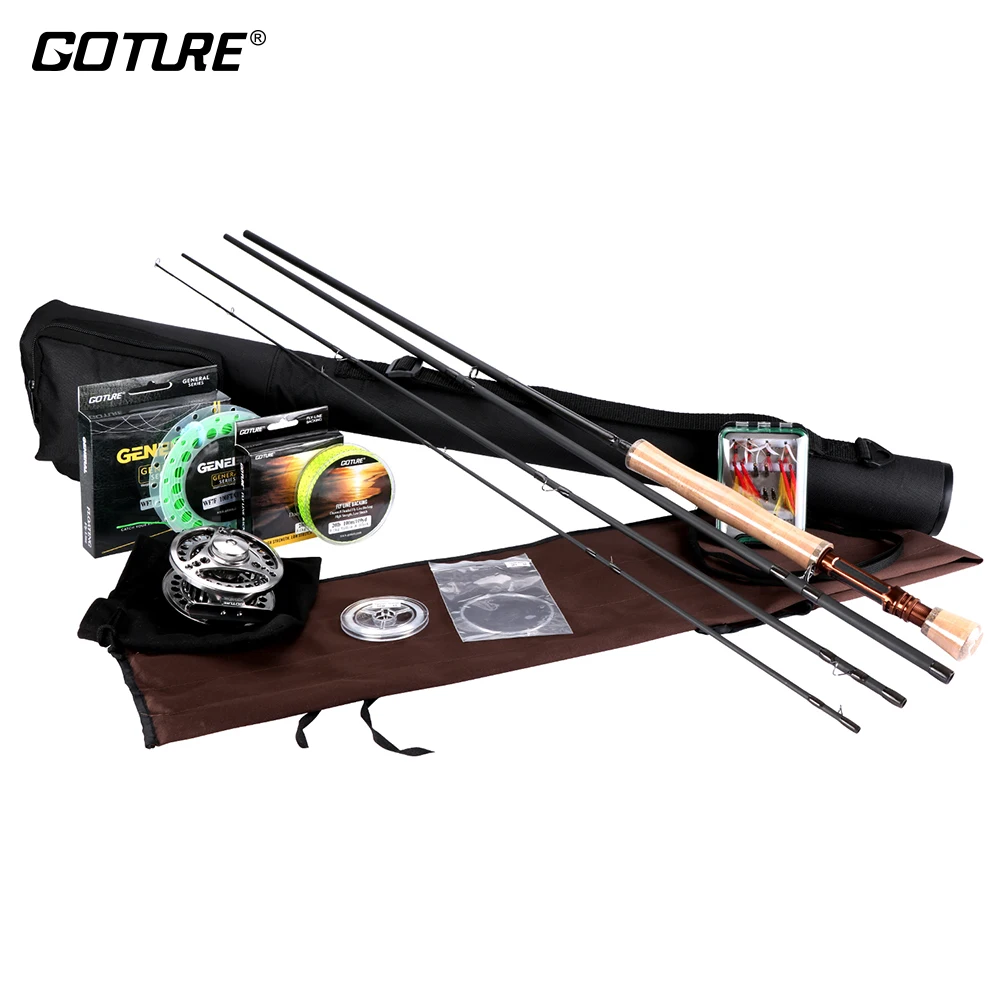 Goture Fly Rod Combo 2,7 M/3,0 M удочки для нахлыстом, 5/6 7/8 катушка для нахлыстом с ЧПУ обработанный алюминий, 16 шт. стример для сухих/влажных мух для форели