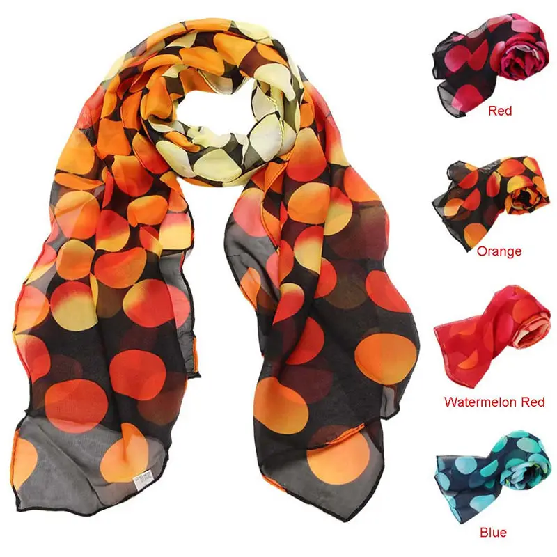 Women Lady Shawl Chiffon Dot Rectangle Scarf Sun Protection Gauze Kerch