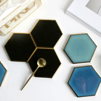 

Gold Plating Pure color Ceramic Coaster Cup Mat Carpet for Drink Cup Non-slip Luxury Pad Decorations for Home Kitchen Tool