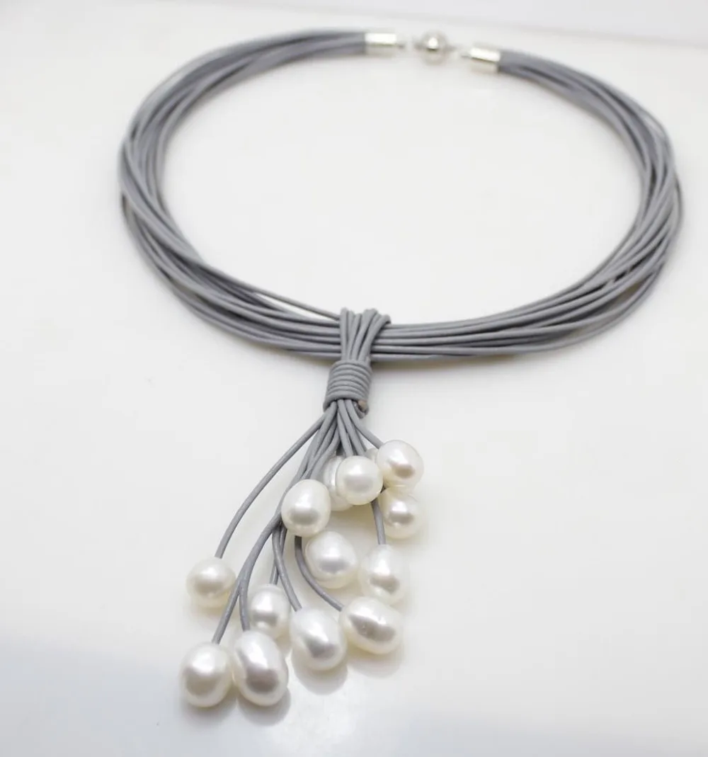 01 12 мм rel blanc perle d'eau douce pendentif collier en cuir cordon Magnet fermoir bijoux de mode|Ожерелья| |