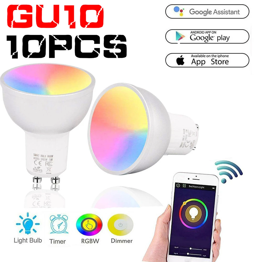 Умная лампа GU10/5 3 RGBW 5 Вт WiFi Led с регулируемой яркостью совместима со смартфоном Alexa