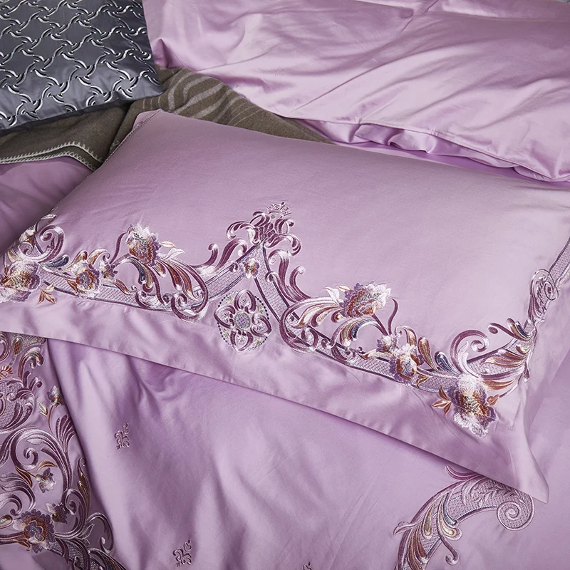 Queen King size Роскошные из египетского хлопка синий комплект постельных принадлежностей queen King size вышивка Стёганое одеяло/пододеяльник