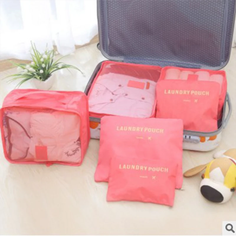 

2018 Nylon Packing Cube Travel Bag Double zipper System Durable 6 Pieces One Set Large Capacity Luggage Organize Bag b35