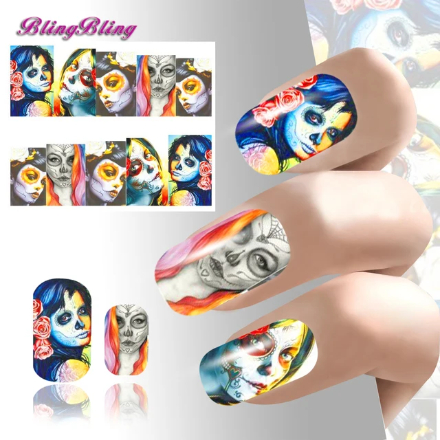 2pcs Theme Nail Art Water Decals Sticker Waterslide 2pcs Theme Nail Art Water Decals Sticker Waterslide Nails Wraps Scary Face Decoration S