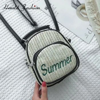 

Herald Fashion Women Weave Backpack Quality Hollow Straw Female Summer Beach Shoulder Bag Small Girls Satchel Schoolbag Rucksack