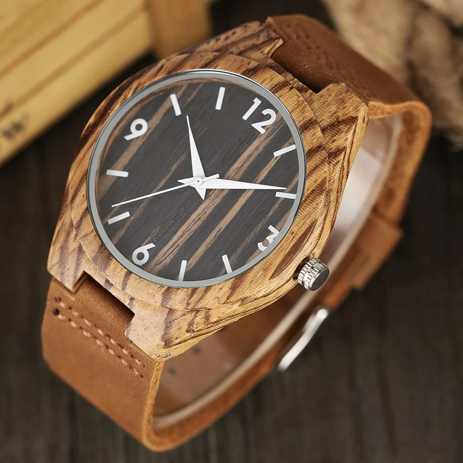 Top Gifts Creative Stripe Dial Wooden Watch Male Fashion Bamboo Analog Quartz Wristwatch Time Genuine Leather Natural Wood Clock 2017 Christmas Gifts (21)