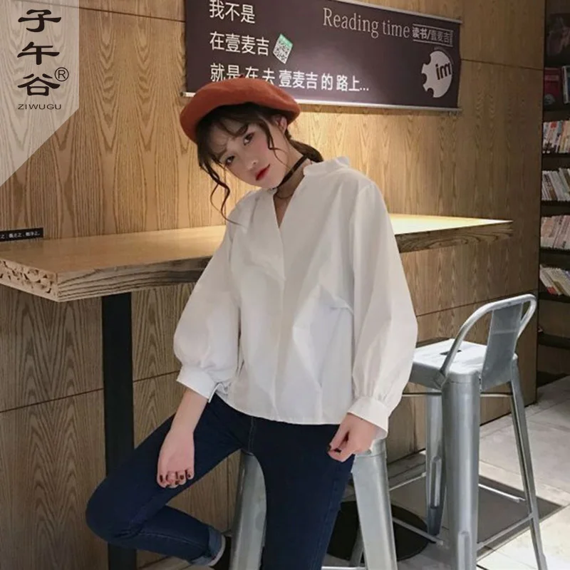 Blusa Mujer 2018 модная блуза Корейская винтажная шикарная тонкая v образный вырез