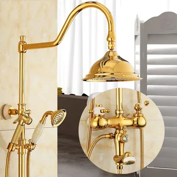 

style natural jade shower faucet set single control hot and cold faucets all copper and rose gold rain shower heads mixer