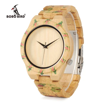 

BOBO BIRD WD21 Wooden Watches with Flower Printed Bamboo Band for Men Women in Wood Box OEM