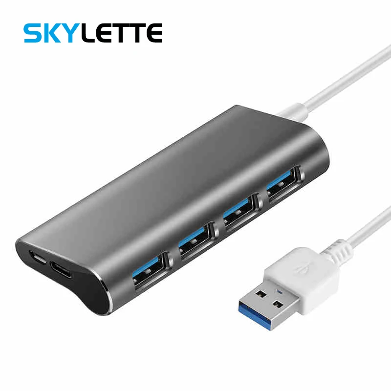 4-портовый Алюминий сплава USB 3,0 концентратор 5 Гбит/с супер Скорость 0,6 м/1 м usb-хаб Тип-C Micro Зарядка через usb разветвитель для настольного компьютера ноутбука