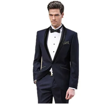 

custom made Ball Gown Male Groom mens suit Wear Men's Party Suit Dress 2017 Top Quality Slim Fit navy Blue wedding suits for men