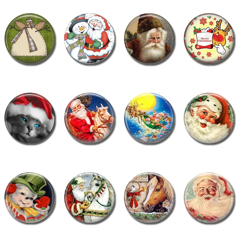 

Christmas 30 MM Fridge Magnet Snowman Wearable Art Santa Horse Glass Dome Magnetic Refrigerator Stickers Note Holder Home Decor