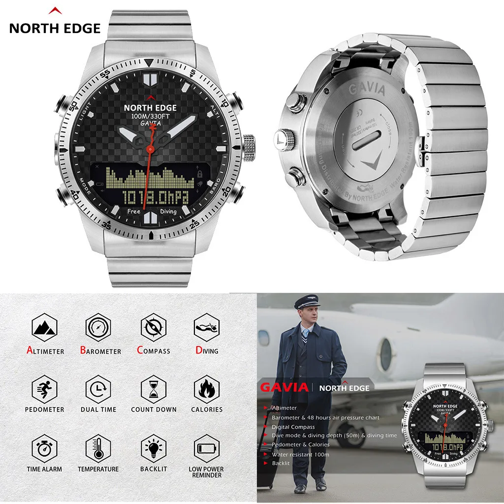 

for wearable devices NORTH EDGE GAVIA Diving Business Sports Watches Waterproof Smart Relogio Compass for relogio inteligente