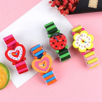 

Kids Girl Colorful Wood Bracelets Children Elastic Watch Wristbands Child Toy Bracelet Wholesale Birthday Gift 2