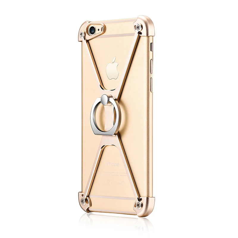 

iphoneXS MAX 6 6s 7 8 7plus 8p mobile phone shell metal frame anti fall male Aluminium alloy ultra light finger ring phone case