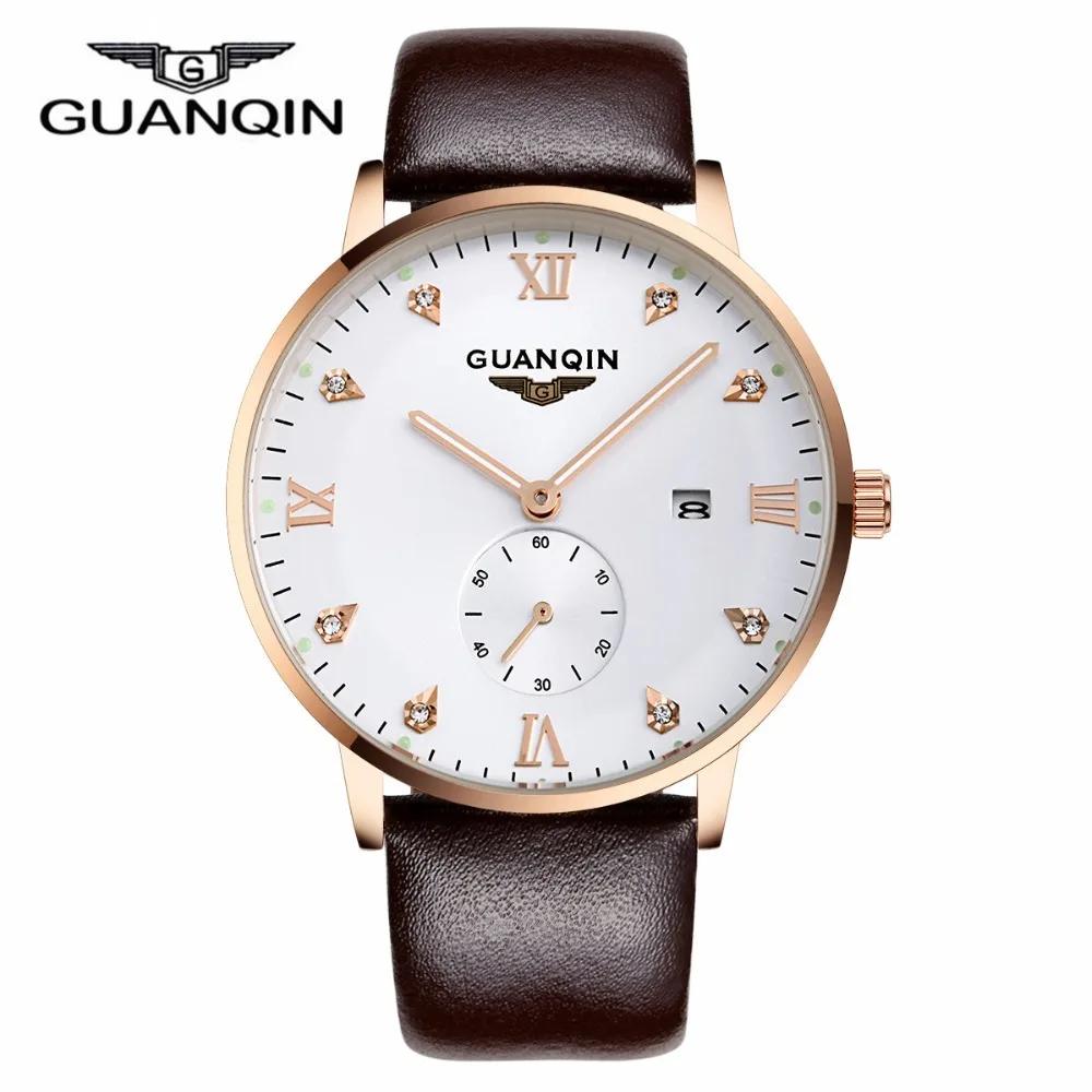 GUANQIN Top Men Watch Luxury Brand Leather Strap Analog Men s Quartz Date Clock Casual Sports