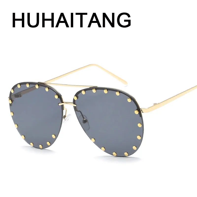 

Classic Vintage Rivets Sun Glasses Luxury Brand Designer Oversized Sunglasses Women Aviation Sunglass For Woman Gradient Shades